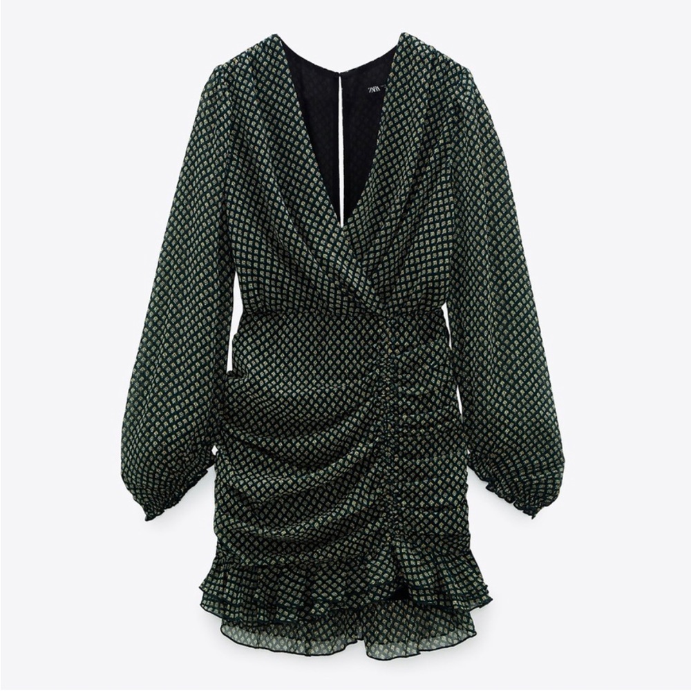 ZARA NWOT Draped dress with metallic thread